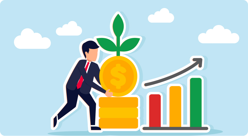 Man growing investment chart